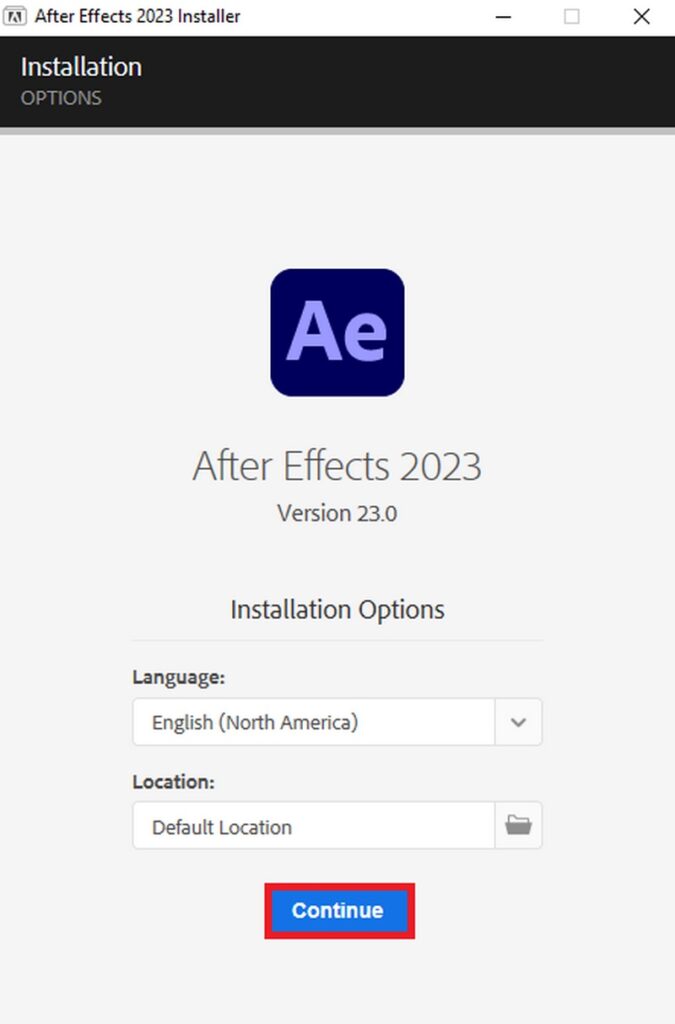 adobe after effects 2023 nguoi dung nhan continue