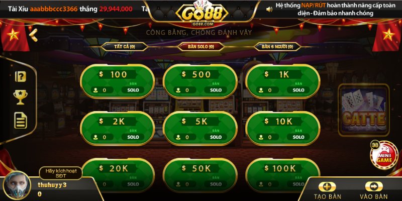 Danh mục trò chơi bài đa dạng trên nền tảng