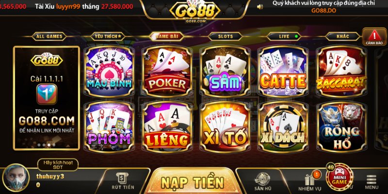 Giao diện chuyên mục game bài Go88 hiện đại