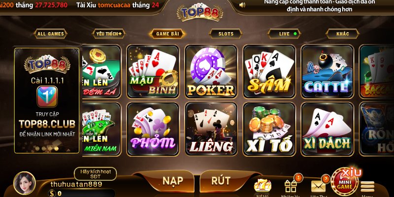 Điểm nổi bật tạo nên sức hút của chuyên mục Game bài Top88